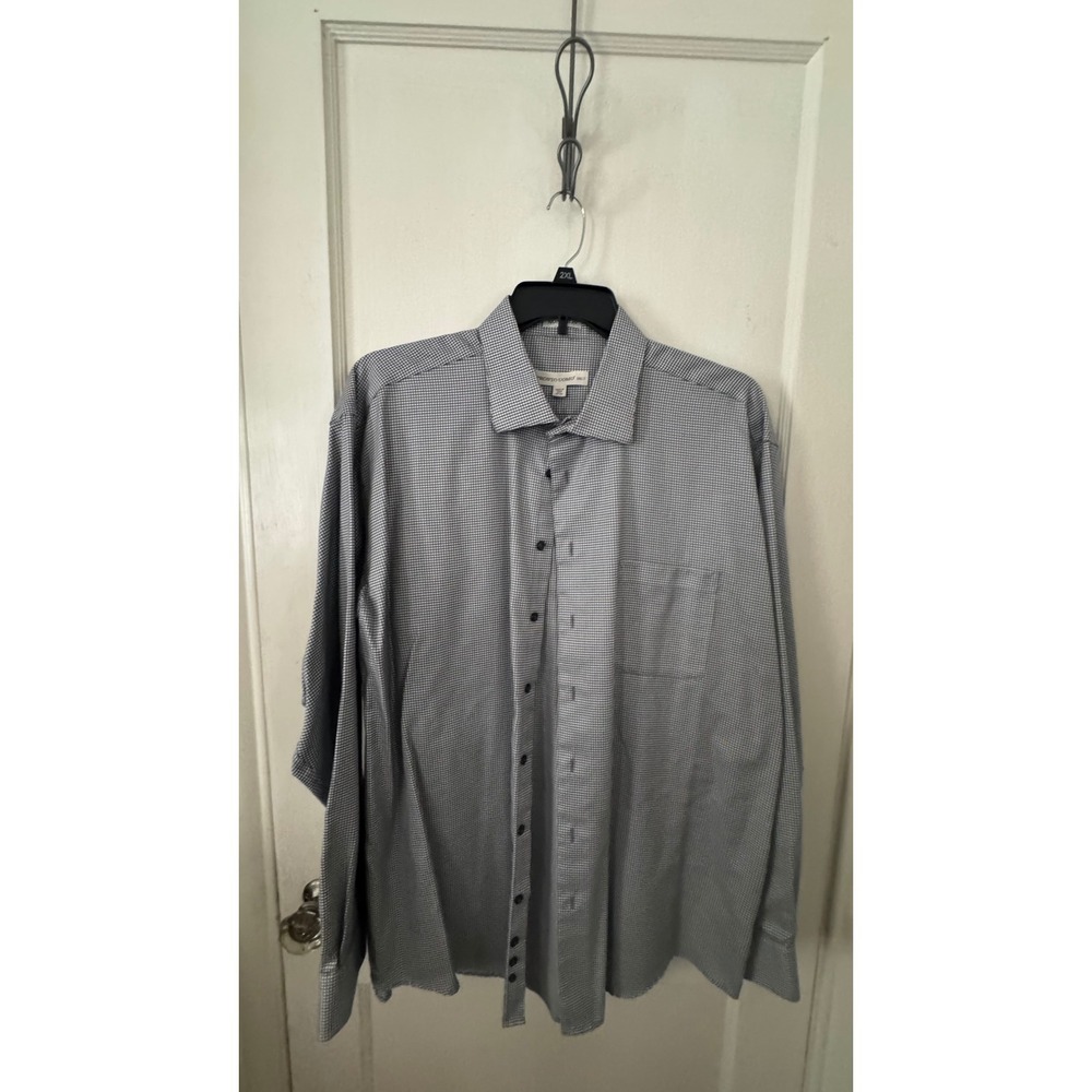Pronto Uomo Mens 2XLT Blue Gingham Cotton Long Sleeve Button Down Dress Shirt